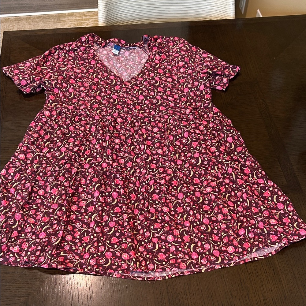 Women’s Pink Floral Midi Dress - V-Neck Short Sleeve Old Navy